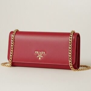 Prada Saffiano Leather Wallet Red Authentic Prada Wallet Chain Included